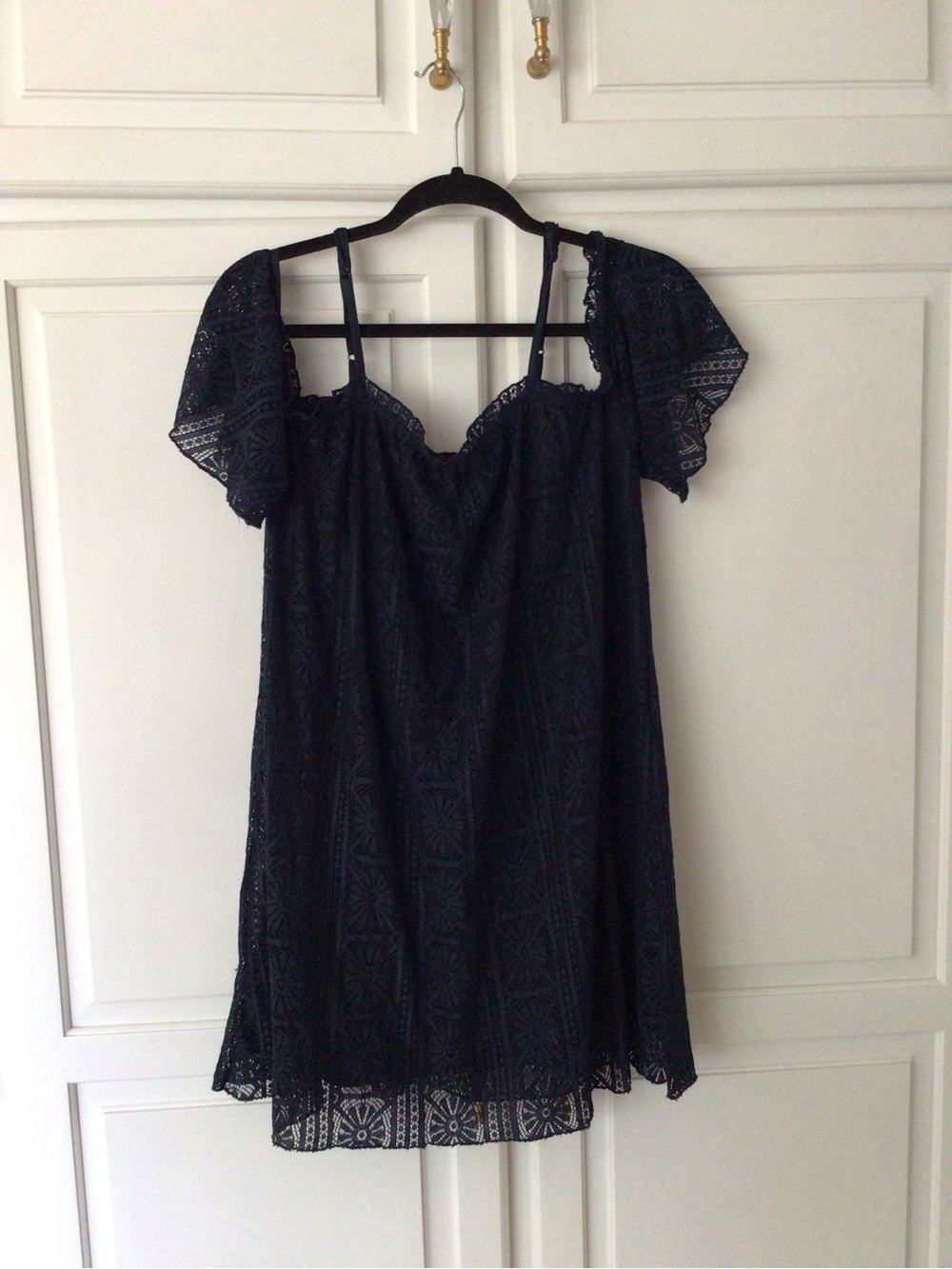 love, Fire Navy Blue Lace Off-Shoulder Dress